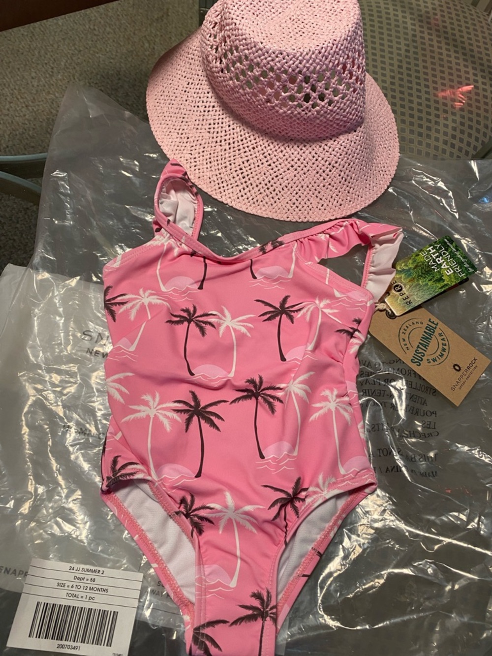 Snapper Rock Pink Palm Tree One-Shoulder Kids Swimsuit
